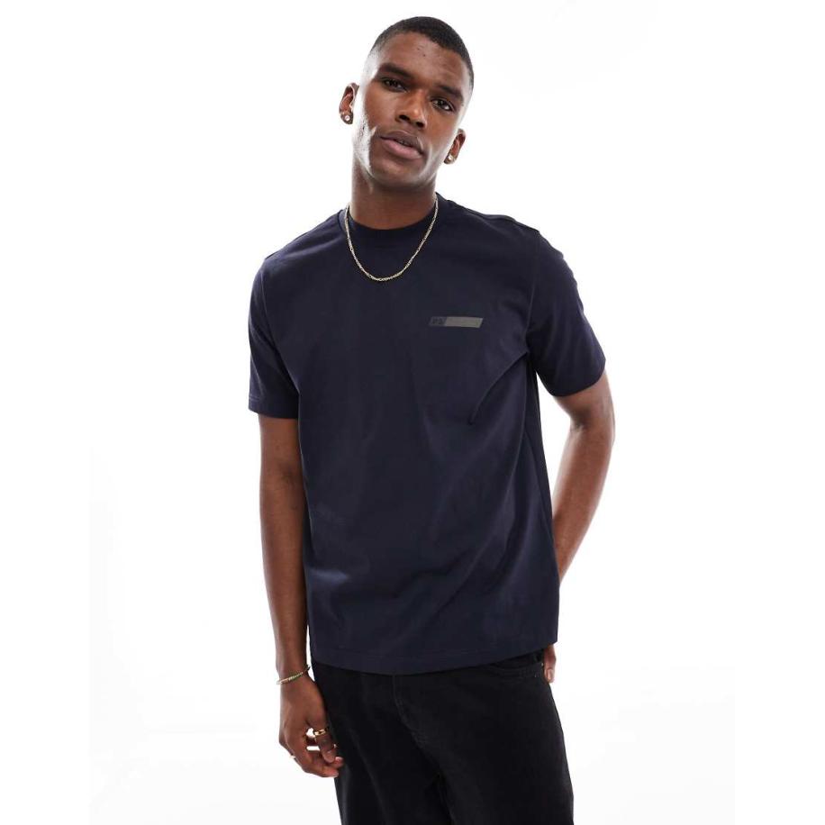 PS Paul Smith - T-shirt van zware stof met logo in marineblauw Blauw