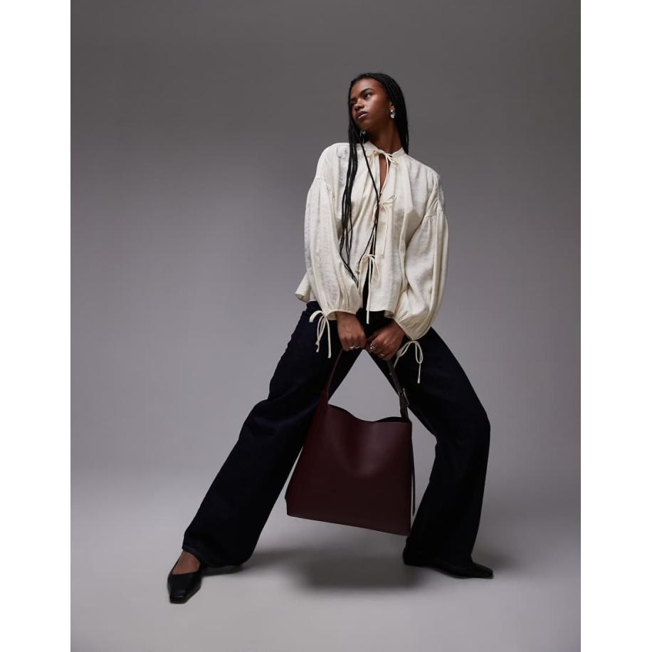 Topshop Zachte top met gestrikte voorkant in vaalgeel-Wit Wit