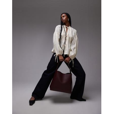 Topshop Zachte top met gestrikte voorkant in vaalgeel-Wit