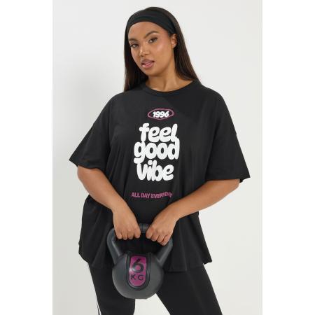 Yours Active Curve Zwart Feel Good Vibe Tshirt Size 58-60