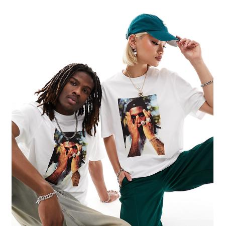 COLLUSION Unisex - T-shirt met gelicenseerde Burna Boy-print in wit