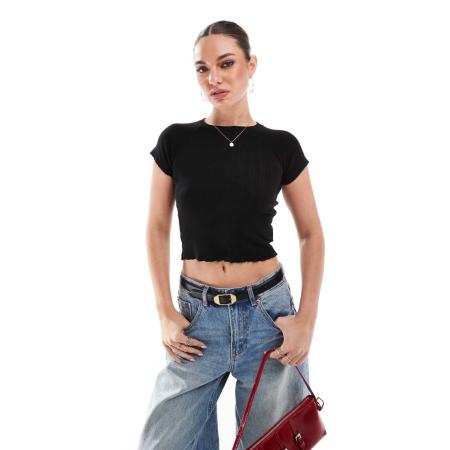 Cotton On Aansluitend ajourgebreid T-shirt in zwart