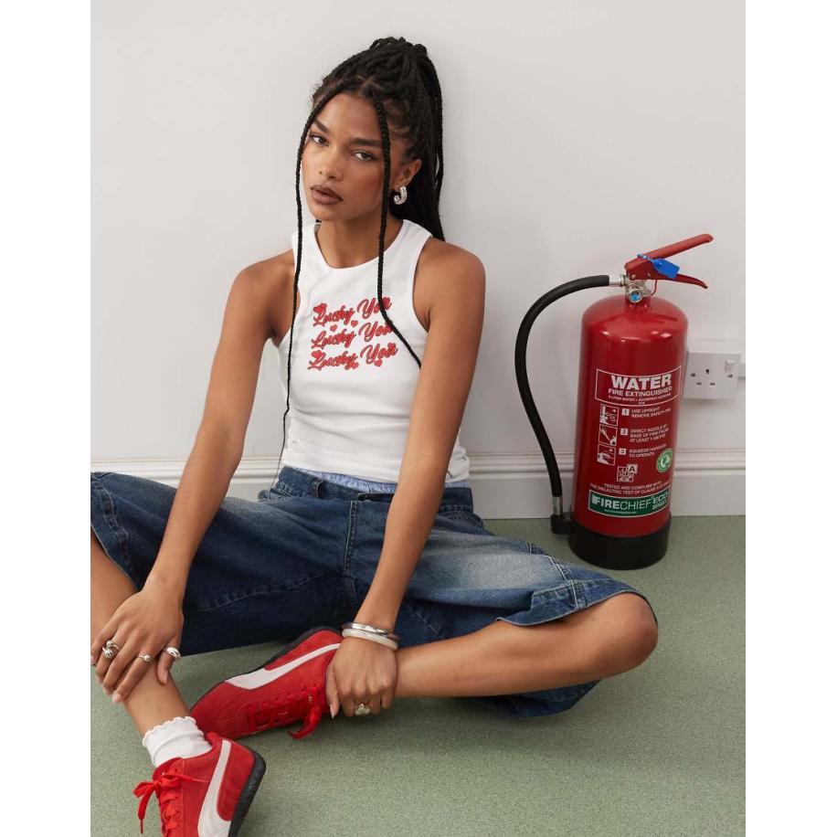 COLLUSION Lucky You Hemdje met grafische print in wit Wit