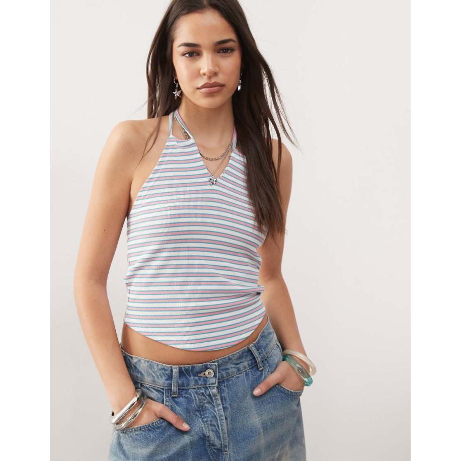 COLLUSION Gestreepte haltertop in roze-Veelkleurig Multicolor