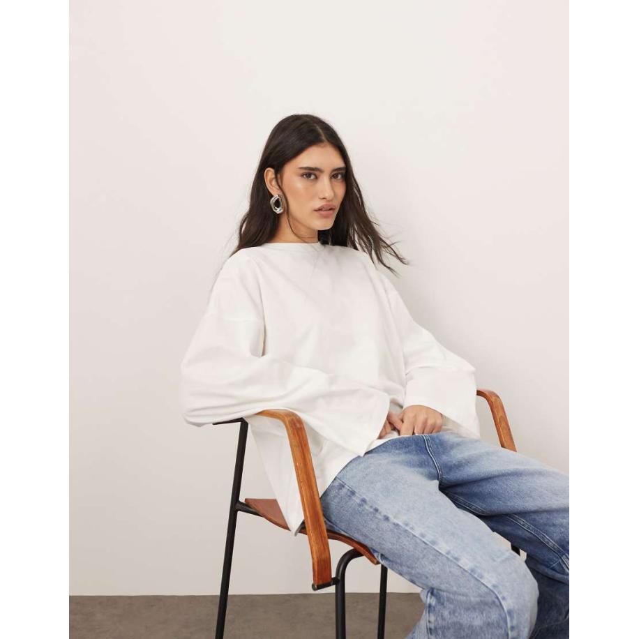 ARRANGE Katoenen oversized T-shirt met lange mouwen in wit Wit