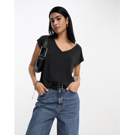 Vila Soepelvallend T-shirt met V-hals in zwart