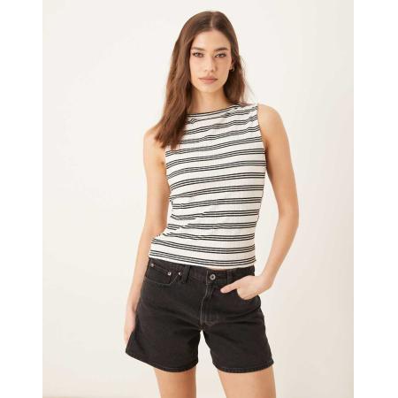 ASOS DESIGN Tanktop met boothals en strepen in zwart en wit-Veelkleurig