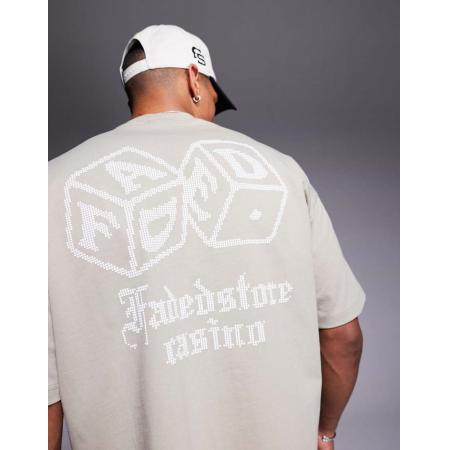 Faded Store - T-shirt met contrasterende dobbelstenenprint op de achterkant in lichtbeige-Neutraal