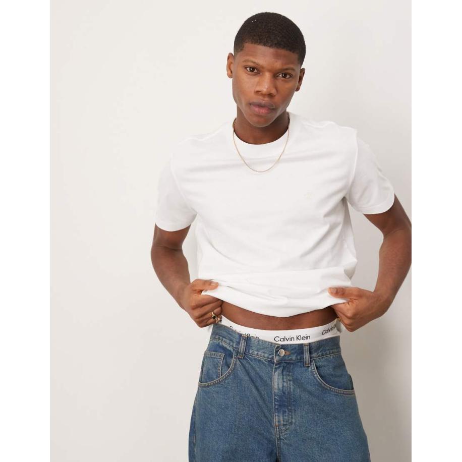 Calvin Klein Jeans - Premium T-shirt van dikke stof in wit Wit