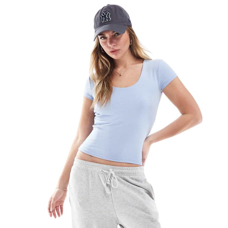 Cotton On Byron Top met vierkante hals en korte mouwen in blauw Blauw