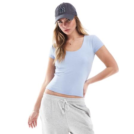 Cotton On Byron Top met vierkante hals en korte mouwen in blauw