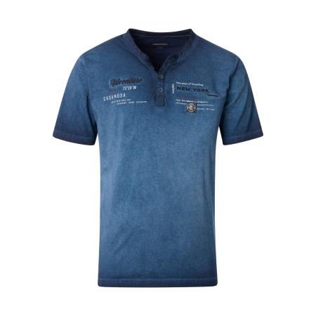 Casa Moda T-Shirt Henley kraag blauw, Bedrukt