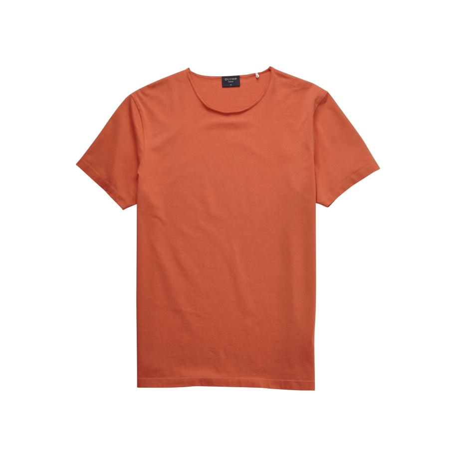 OLYMP Casual T-Shirt ronde hals baksteenrood, Effen Rood