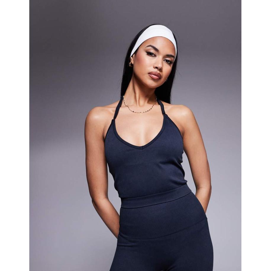 4505 Naadloos hemdje met halternek, ingebouwde bh en verstelbare bandje in verwassen zwart Zwart