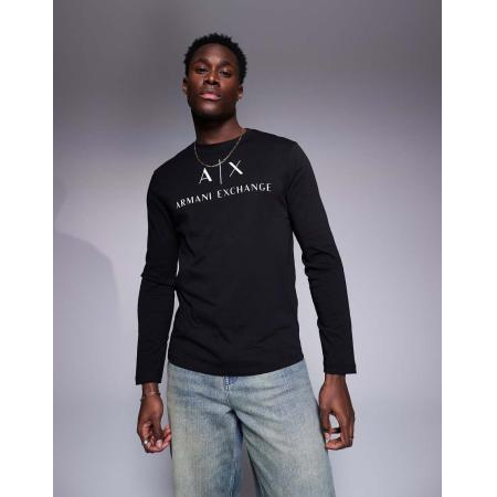 Armani Exchange - Slim-fit T-shirt met lange mouwen en logo op de borst in zwart