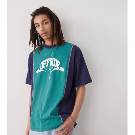 COLLUSION - Oversized T-shirt met kleurvlakken en distressed varsity-print in blauw en groen