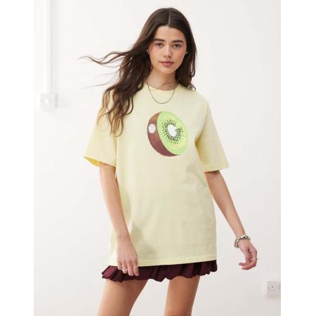 Gramicci Kiwi T-shirt met print in citroengeel