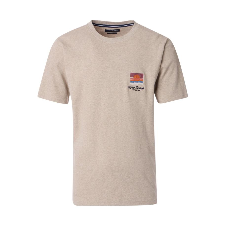 Casa Moda T-Shirt ronde hals beige, Bedrukt Bruin