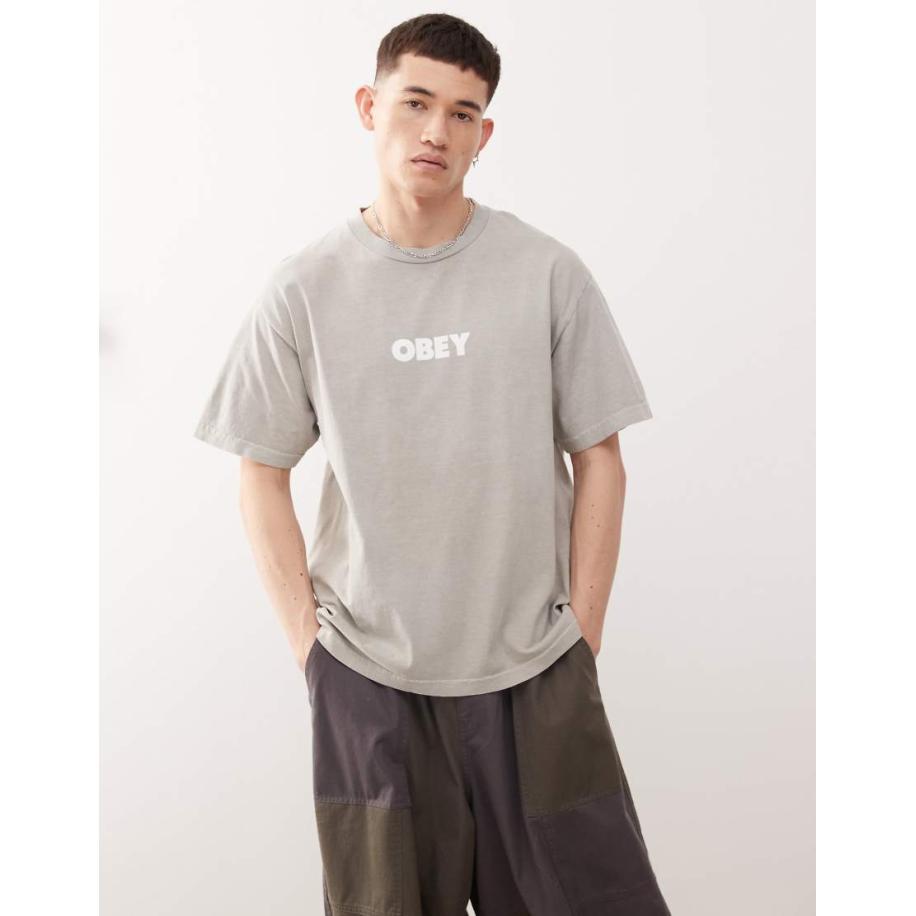 Obey - T-shirt met vetgedrukte logoprint in zilvergrijs Grijs