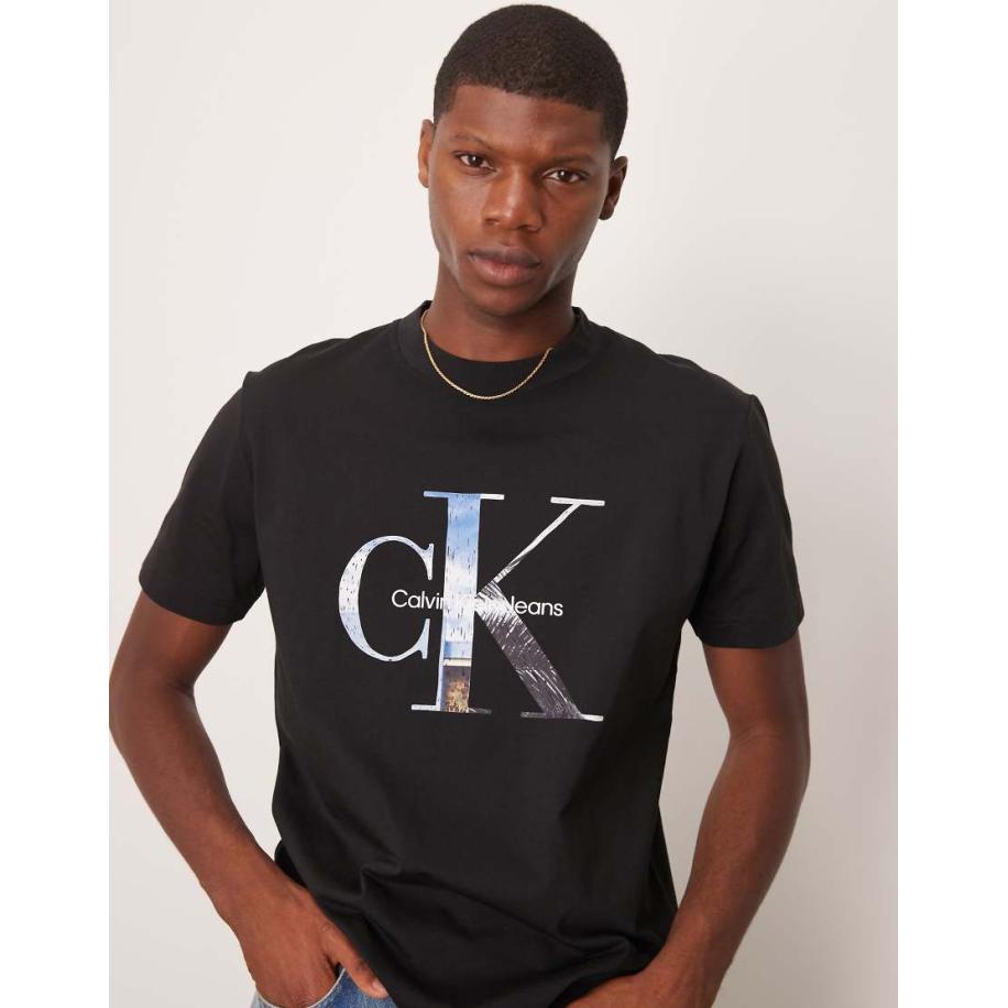 Calvin Klein Jeans - T-shirt met grote foto-logoprint in zwart Zwart