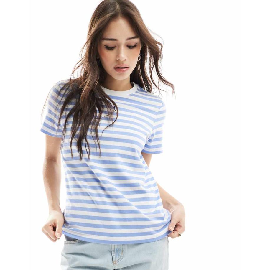 Pieces Gestreept boxy T-shirt met korte mouwen in blauw en wit Blauw