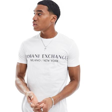 Armani Exchange - T-shirt met lineair logo in wit