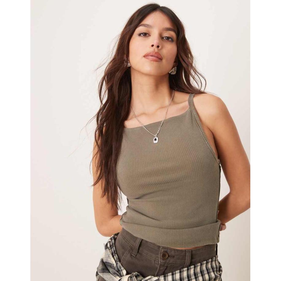 Free People Mia Tanktop met rechte hals in caiman-Groen Groen
