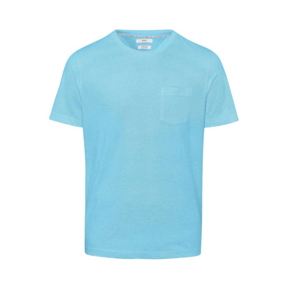 Brax T-Shirt ronde hals lichtblauw, Effen Blauw