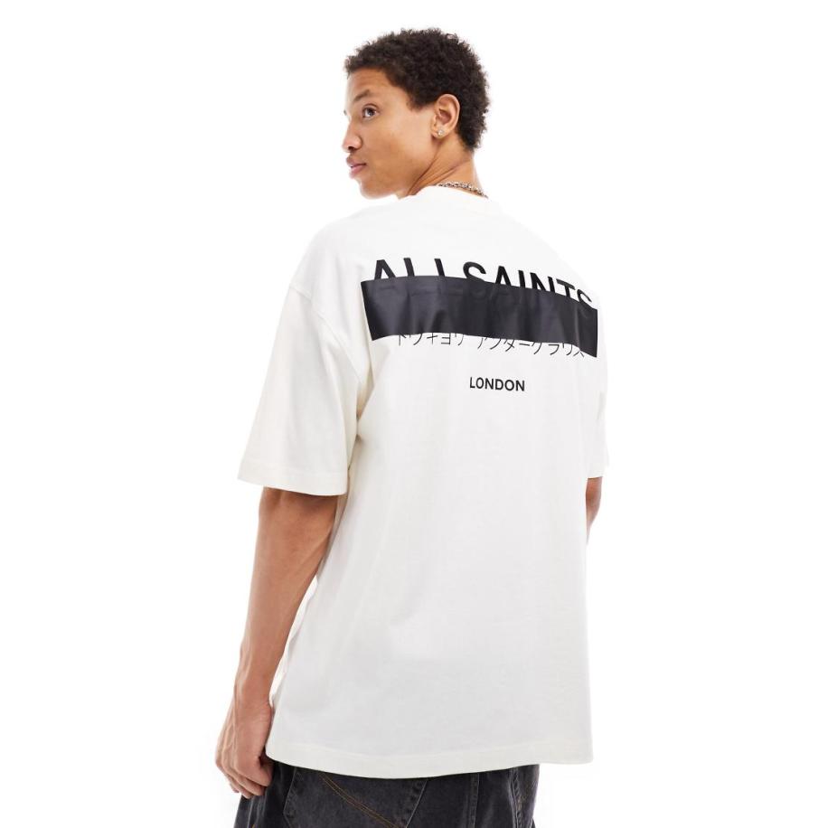 AllSaints - Redact - Oversized T-shirt met geborduurd logo in wit Wit