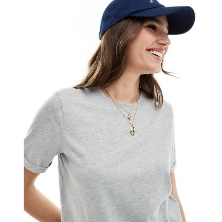 Pieces T-shirt van katoen met omgeslagen mouwen in grijs