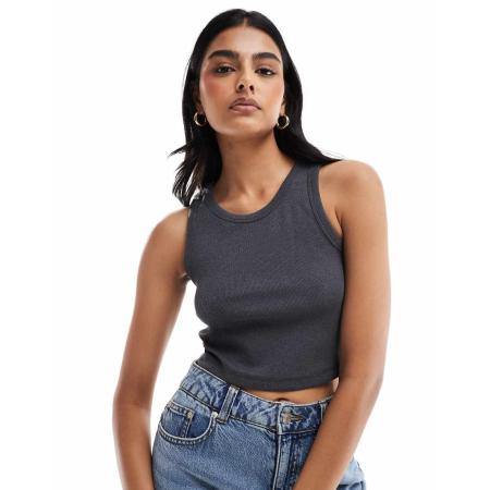 JJXX Geribbeld cropped hemdje in donkergrijs