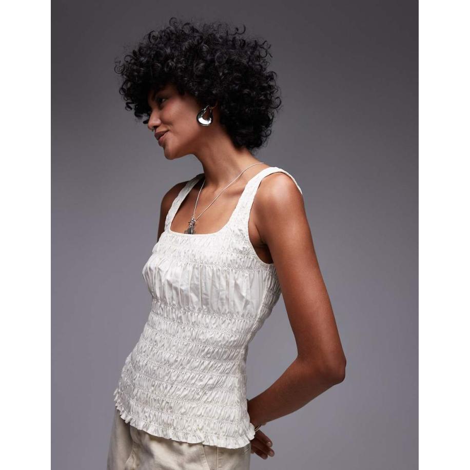 Topshop Gerimpelde poplin mouwloze top in ivoor-Wit Wit