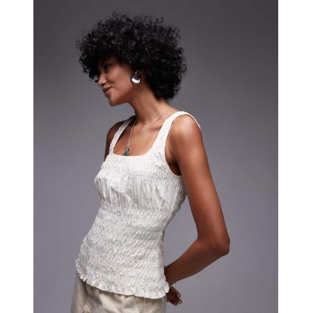 Topshop Gerimpelde poplin mouwloze top in ivoor-Wit