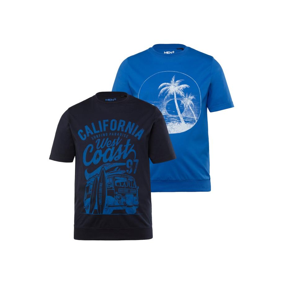 men plus Men Plus Shirt blauw gemêleerd / wit -