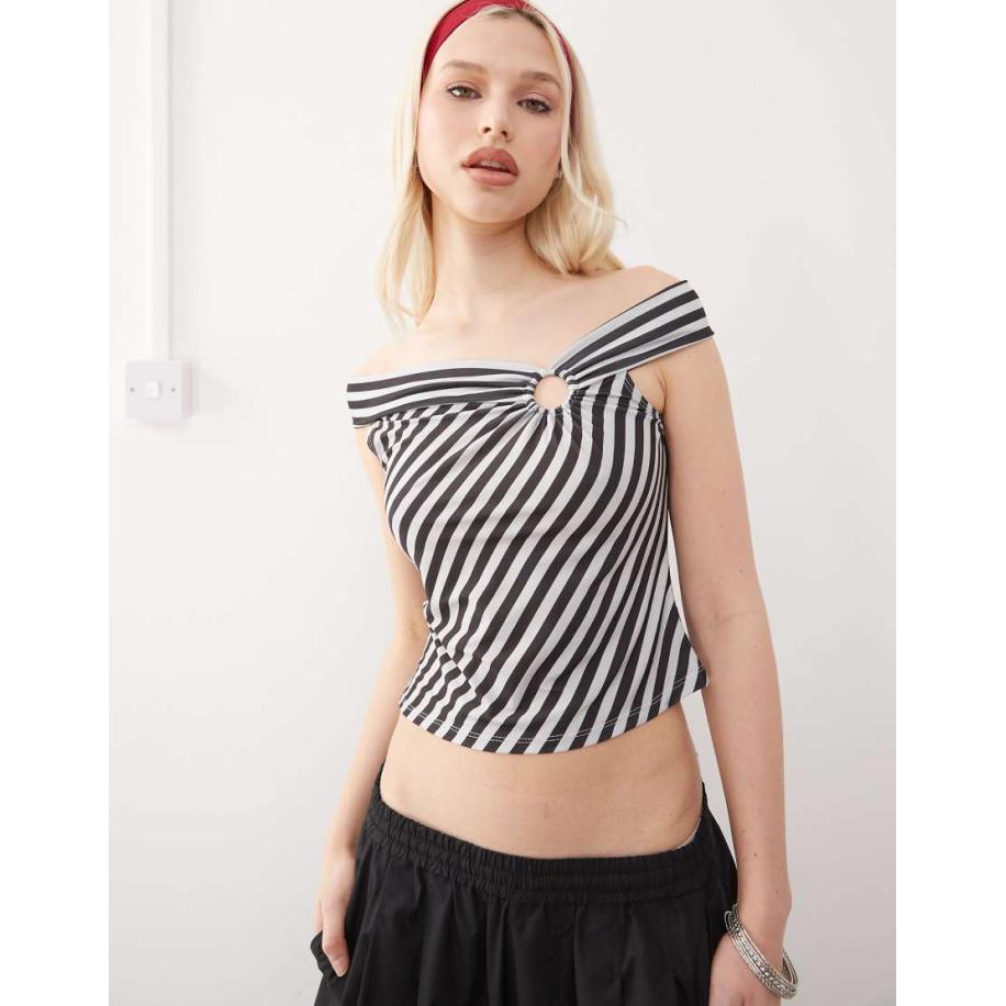 COLLUSION Gestreepte top met ringdetail-Veelkleurig Multicolor