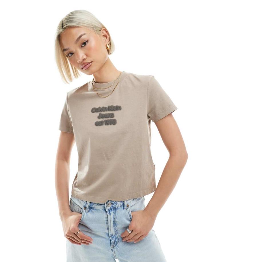 Calvin Klein Jeans Baby T-shirt met logo in taupe met wassing-Neutraal Multicolor