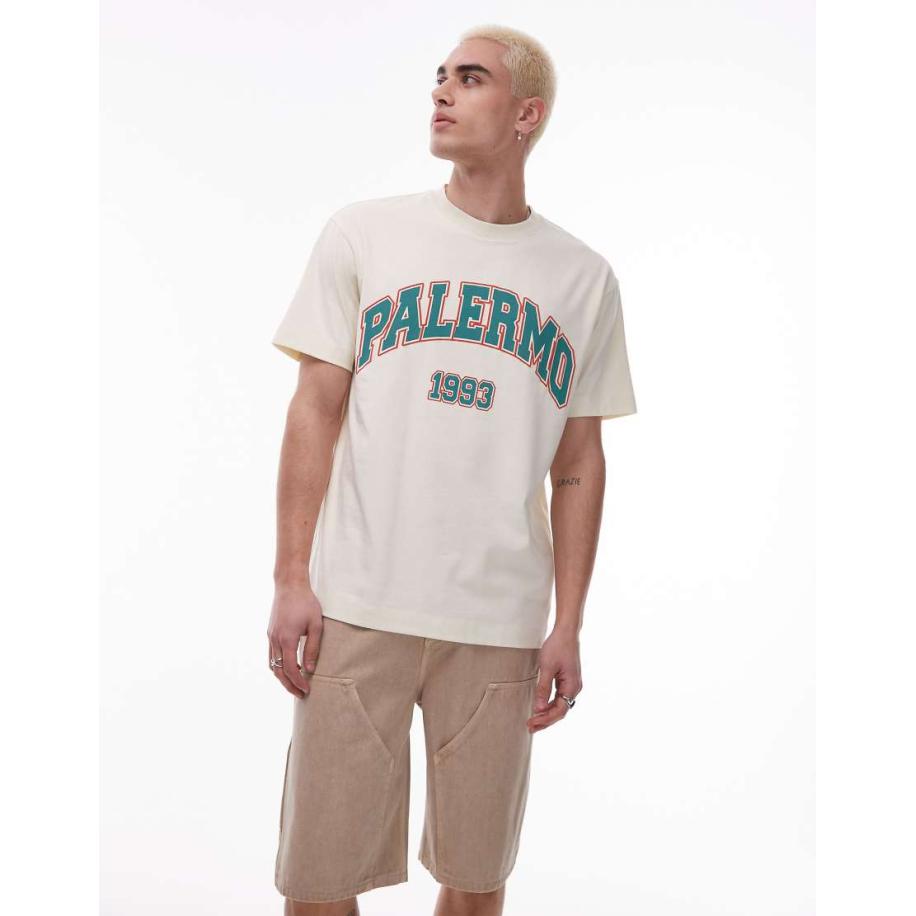 Topman - Oversized T-shirt met Palermo-print in ecru-Wit Wit