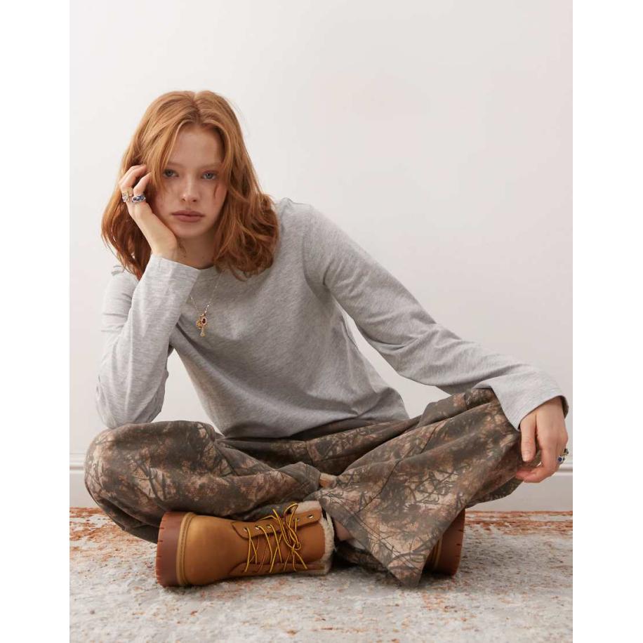 Weekday Essence T-shirt met lange mouwen in gemêleerd grijs Grijs