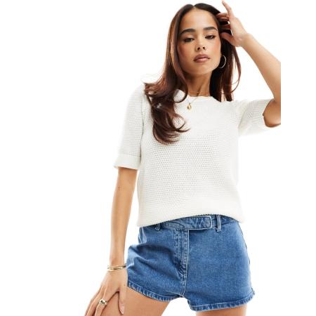 Vila Gebreide katoenen top met textuur in wit