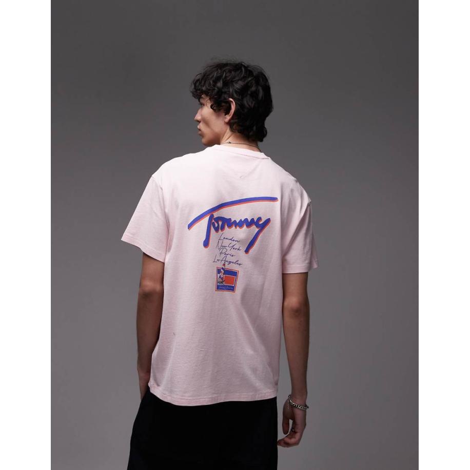 Tommy Jeans - T-shirt met signature-print op de achterkant in roze en paars Roze