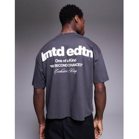 ASOS DESIGN - Oversized T-shirt met print op de achterkant in antracietgrijs