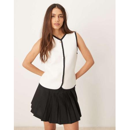 Abercrombie & Fitch Gebreid hoogsluitend hemdje met textuur en contrast in zwart