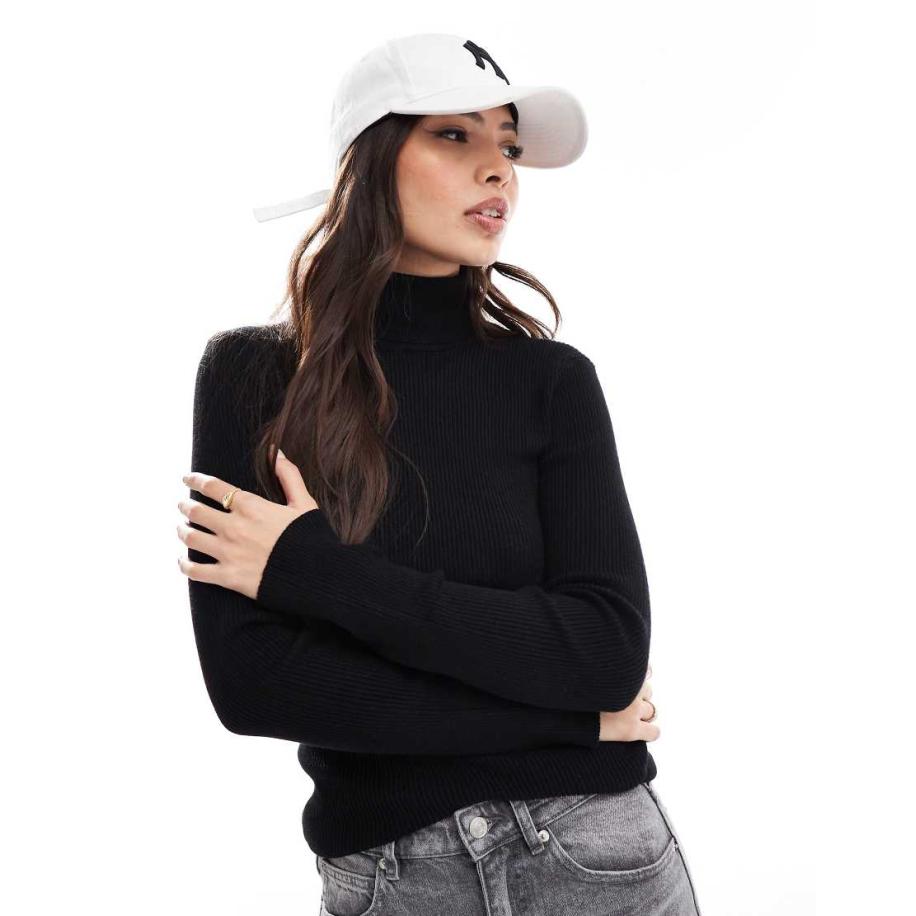 Pieces Gebreide top met col en lange mouwen in zwart Zwart