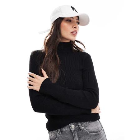 Pieces Gebreide top met col en lange mouwen in zwart