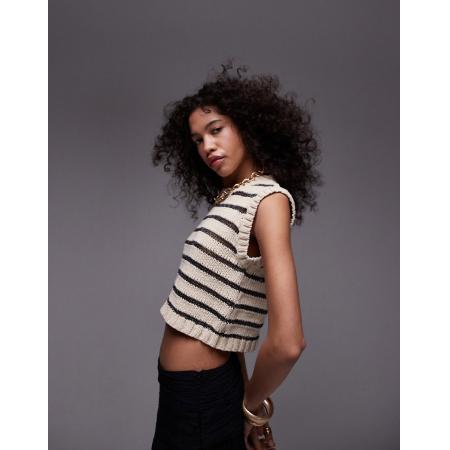 Topshop Gebreide gestreepte tanktop in stone-Neutraal