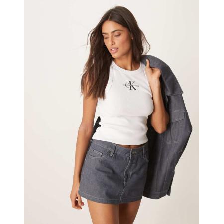 Calvin Klein Jeans Geribbeld hemdje met monologo in wit