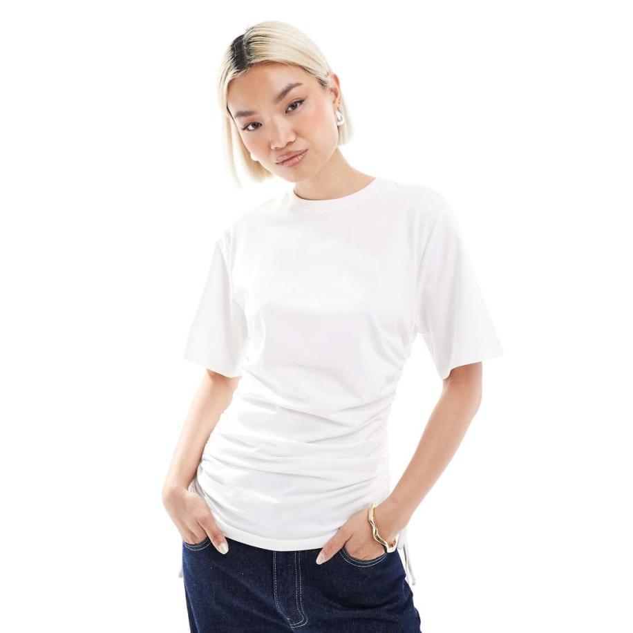 French Connection Rallie T-shirt met gerimpelde taille en trekkoord in wit Wit