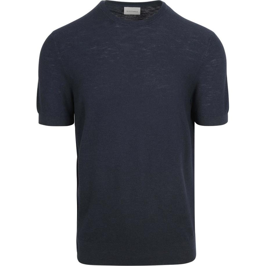 Suitable Piqué T-shirt Linnen Navy Blauw