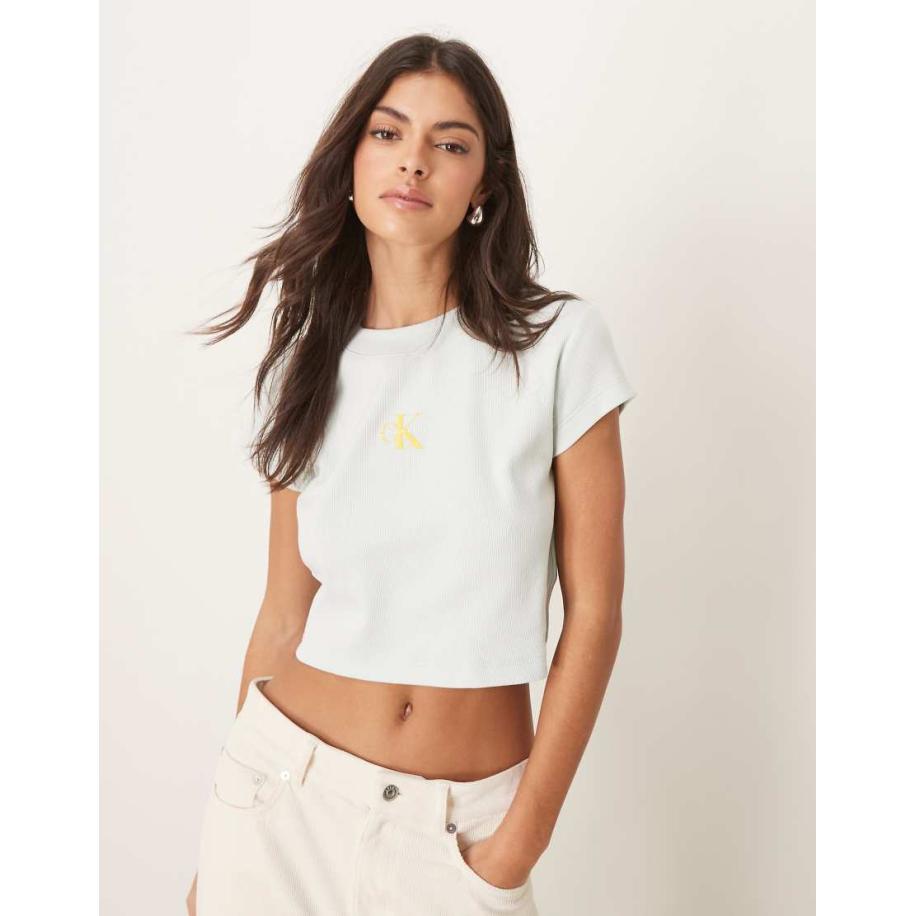 Calvin Klein Jeans Baby T-shirt met monologo in saliegroen Groen