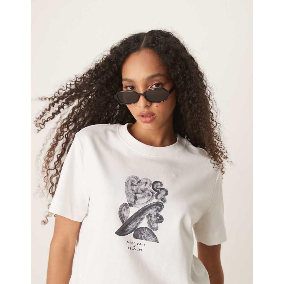 Selected Femme X Nous Vous Recht T-shirt met print op de borst in wit Wit